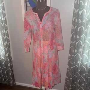 Talbots Pink Floral 100% Cotton Shirt Dress SZ 4